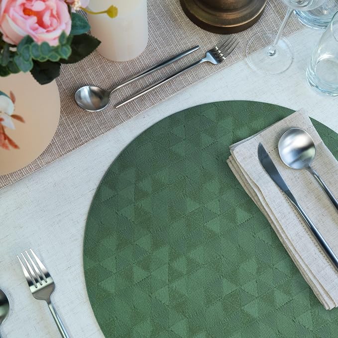 Jovono Upgraded 15" Round Placemats Set of 8, Waterproof & Oil-Proof, Non-Slip Reversible Washable Big Table Mats, Spill-Proof for Kids Families, Restaurant, Hotel, Kitchen, Indoor, Green - Image 2
