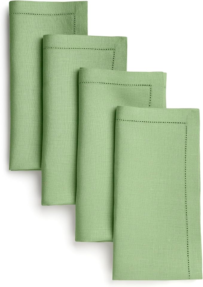 Signature Linen™ by D'Moksha Sage Green Dinner Napkins Set of 8, 20 x 20 Inch Cloth Napkins, 100% Pure Linen, Hemstitch, Machine Washable Table Napkins- Summer, Weddings, Outdoor hostings by DMokshaHomes