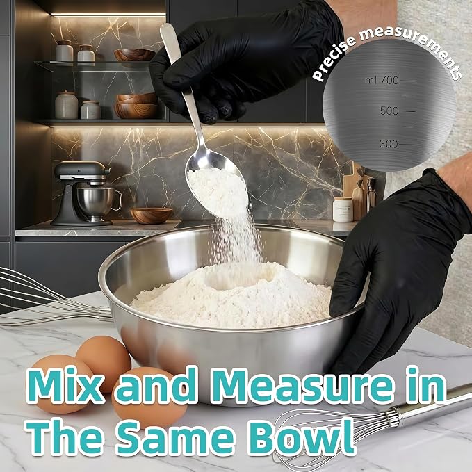 12 Pcs 304 Stainless Steel Mixing Bowls with Graduations, Metal Serving Salad Bowls, Reusable Baking Food Storage Containers for Baking, Cooking, Making Salads, Soups, Ice Cream, Noodles, cereal - Image 4