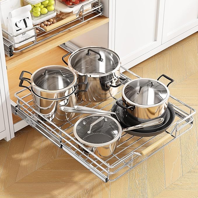 Pull out Cabinet Organizer, 18"W X 21"D, Heavy Duty Smooth Sliding Under Cabinet Shelves for Pots and Pans, Full-Extension Roll out Drawers, Slide out Organization for Home Kitchen Pantry - Image 2