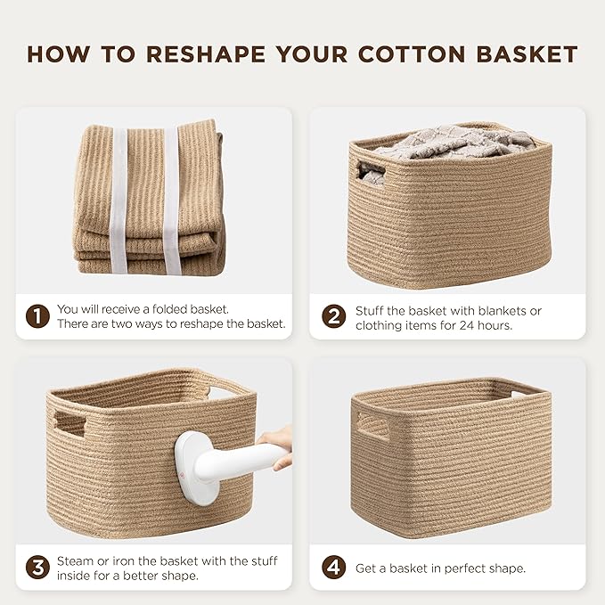 4 Pack Storage Baskets for Organizing, Shelf Baskets with Handles, White | 14.5"Lx9.8"Wx9"H, Woven Basket, Cotton Rope Basket, Toy Storage, Cube Shelf, Gift Baskets Empty, Home Decor - Image 7