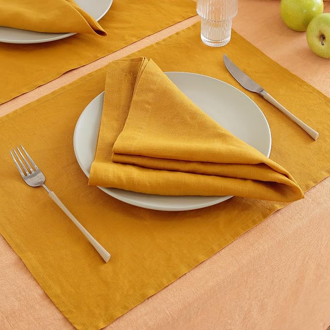 Linen Placemats 14x19Inch Set of 4,100% Linen Placemats Natural Rustic Tablemats for Easter,Mother's Day,Summer,Handcrafted from European Flax(Yellow) - Image 6