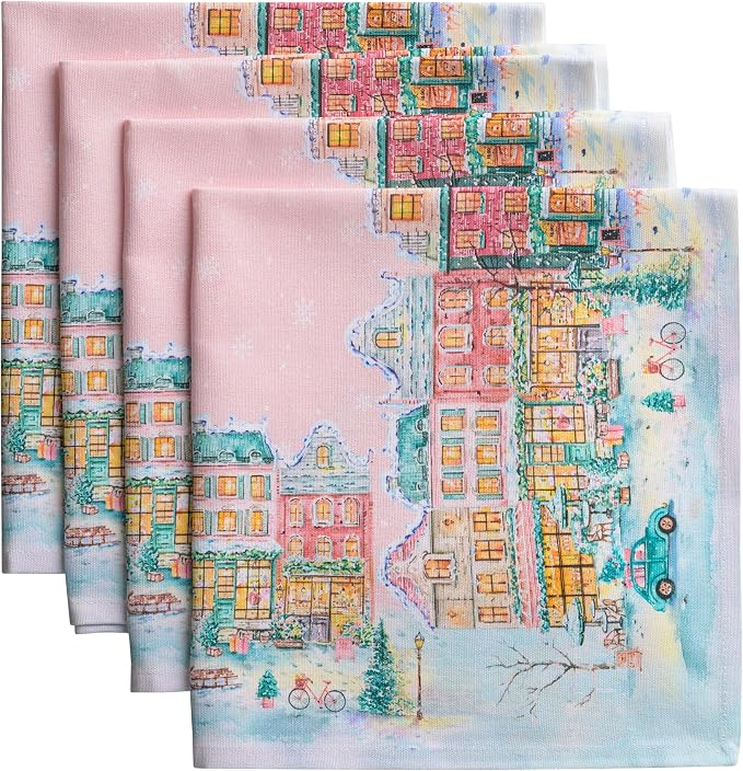 Maison d' Hermine Cloth Napkins Set of 4 Reusable 100% Cotton (20" x 20") | Everyday Square Napkins Cloth Washable Dinner Wedding Restaurant Kitchen Thanksgiving Christmas - Christmas Market - Pink by MaisondHermine