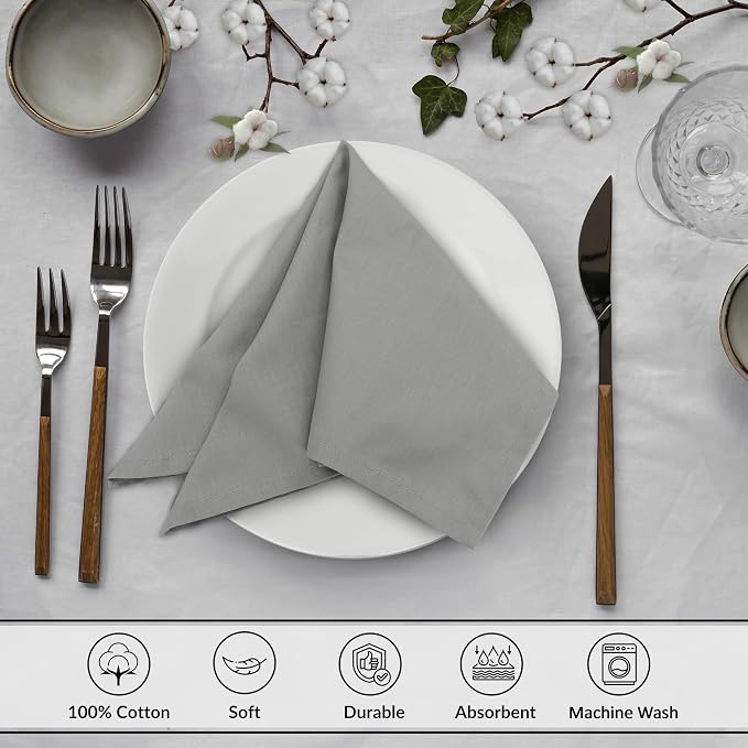 Ruvanti Cloth Napkins Set of 12, 18x18 Inches, 100% Cotton, Washable, Soft & Absorbent, Perfect for Wedding, Christmas, ‎Thanksgiving Dinners - Wild Dove - Image 3