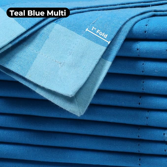 Bedding Craft Cotton Cloth Napkins Set of 12 – 20x20 Teal Blue Multi Double Hemstitched – Machine Washable Dinner Napkins for Weddings, Parties & Father’s Day Celebrations - Image 8