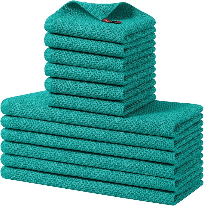 Homaxy 12 Pack 100% Cotton Kitchen Towels and Dishcloths Set, Teal | 12 x 12 Inches and 13 x 28 Inches Kitchen Towels Set, Ultra Soft Absorbent Dish Cloths for Washing Dishes by Homaxy