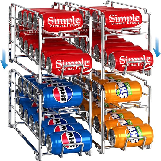 Simple Houseware 4-Pack Soda Can Stackable Rack Dispenser Organizer, Chrome | for Pantry/Refrigerator by SimpleHouseware