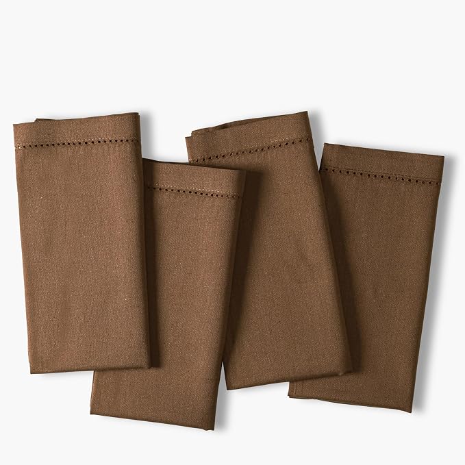 Ramanta Home Brown Cloth Dinner Napkin Set of 12-18x18 Inch | Cotton Linen Flax Hemstitched Napkins Washable for Everyday Use - Image 5