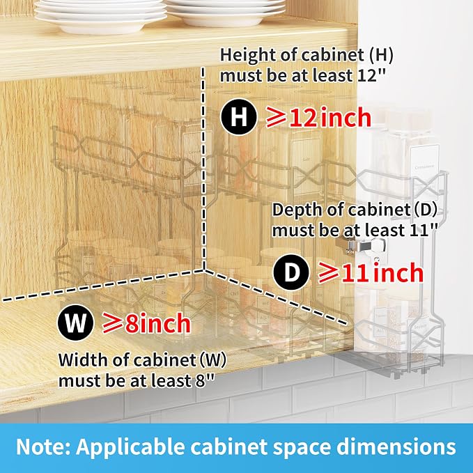 BOIVSHI Pull Out Spice Rack, Spice Organizer for Cabinet-2.3"W×10.5"D×9.7"H | 3 Pack Spice Racks for Inside Cabinets, Metal No Drill Install Spice Rack Organizer for Cabinet, Black - Image 3
