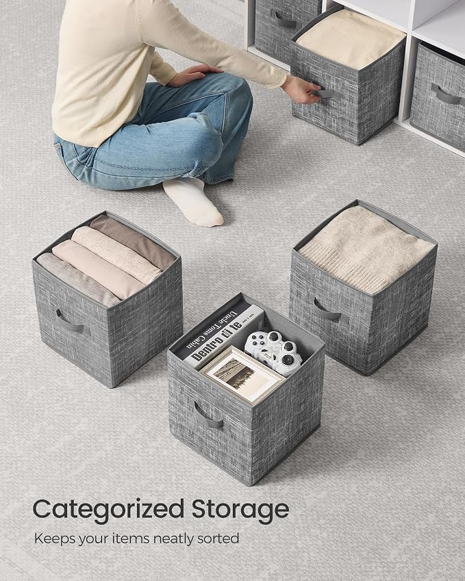 SONGMICS Storage Cubes, 10.2 x 10.2 x 11 Inches Non-Woven Fabric Bins with Double Handles, Set of 10, Closet Organizers for Shelves, Foldable, for Clothes, Cattail Gray UROB126G01 - Image 4