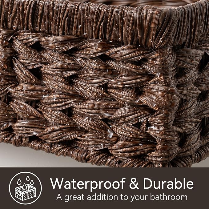 GRANNY SAYS Wicker Storage Baskets for Shelves, Dark Brown Baskets, 1-Pack | Waterproof Wicker Baskets for Organizing,Plastic Brown Baskets for Shelves,Woven Baskets for Pantry Storage,Decorative Basket - Image 5
