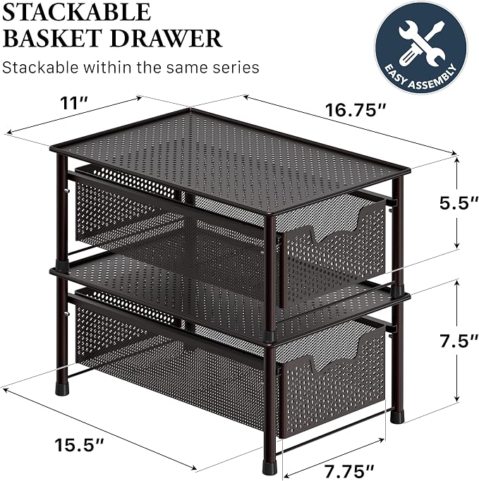 Simple Houseware Stackable Cabinet Basket Drawer Organizer, Bronze - Image 2