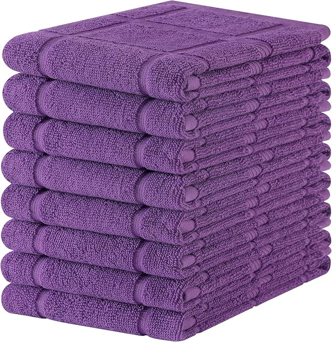 Homaxy 100% Cotton Kitchen Towels 18"x28", 8 Pack Dish Towels, Purple | Large 380 GSM Soft and Absorbent Kitchen Hand Towels with Terry Grid Design, Utility Tea Towel Set with Hanging Loop by Homaxy