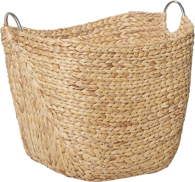 Deco 79 Seagrass Handmade Decorative and Functional Storage Basket Large Woven Basket Organizer with Ring Metal Handles, Basket for Storage 21" x 17" x 19", Brown by Deco79
