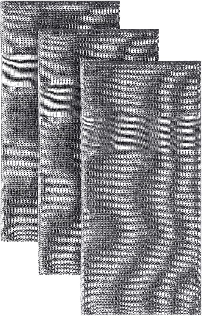 Homaxy 380 GSM Cotton Premium Kitchen Towels 3 Pack, 18"x 28", Grey | Flat and Terry Dish Towels, Highly Absorbent Tea Towel Set with Hanging Loop, Soft Utility Kitchen Hand Towels by Homaxy
