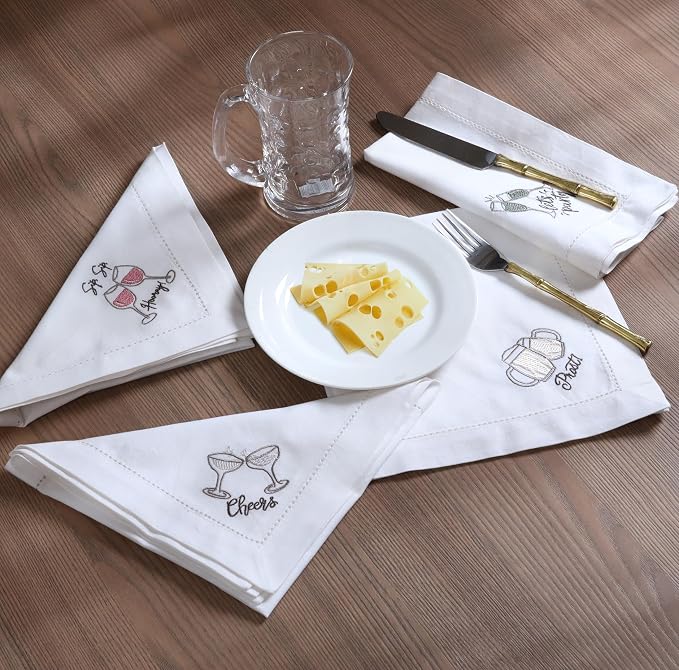 Bedding Craft Cotton Cloth Dinner Napkins Set of 12 – 18x18 Embroidered Motif with Decorative Hemstitch – Machine Washable Fabric Napkins for Weddings, Baby Showers, Christmas & Parties - Image 5