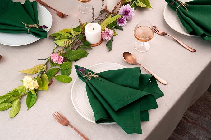 Signature Linen™ by D'Moksha Eden Green Dinner Napkins Set of 8, 20 x 20 Inch Cloth Napkins, 100% Pure Linen, Hemstitch, Machine Washable Table Napkins- Summer, Weddings, Outdoor hostings - Image 4