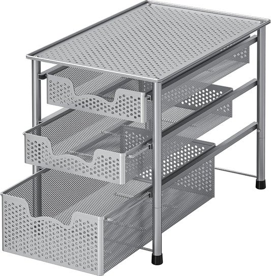Simple Houseware Stackable 3 Tier Sliding Basket Organizer Drawer, Silver by SimpleHouseware