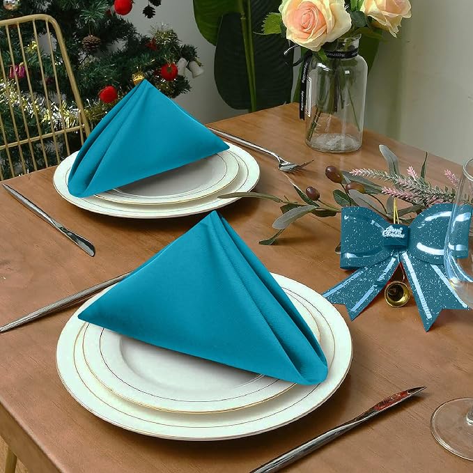 Ruvanti Cloth Napkins Set of 6, 18x18 Inches Napkins Cloth Washable, Soft, Durable, Absorbent, Cotton Blend. Table Dinner Napkins Cloth for Hotel, Lunch, Restaurant, Wedding Parties - Teal - Image 7