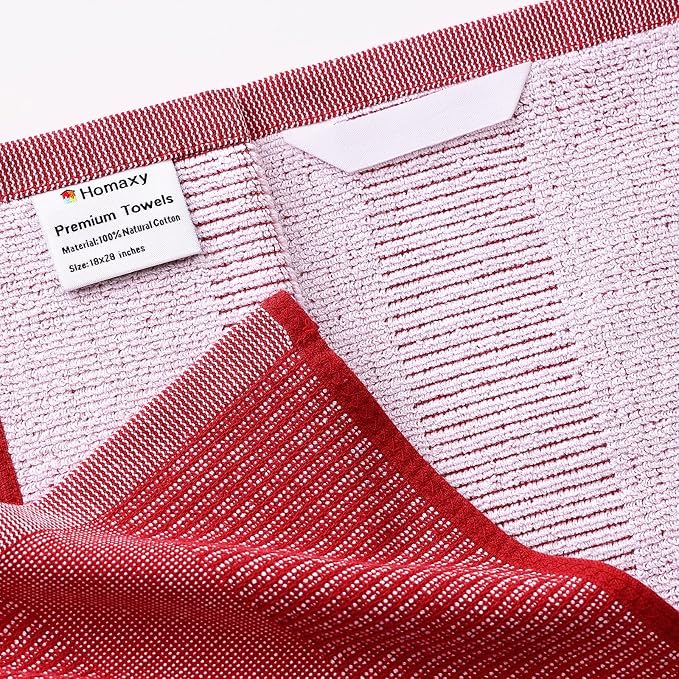 Homaxy 380 GSM Cotton Premium Kitchen Towels 3 Pack, 18"x 28", Red | Flat and Terry Dish Towels, Highly Absorbent Tea Towel Set with Hanging Loop, Soft Utility Kitchen Hand Towels - Image 2
