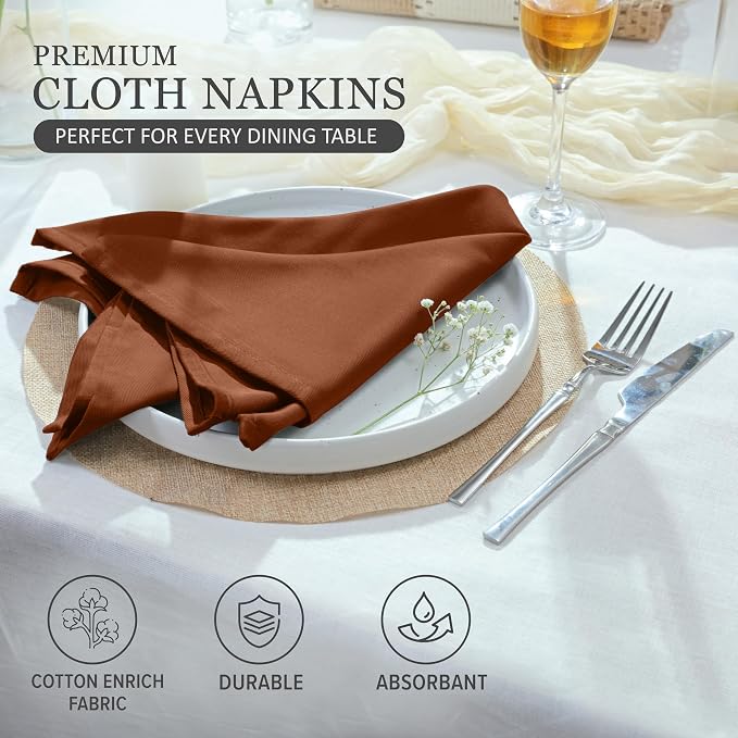 Ruvanti Cloth Napkins Set of 12, 18x18 Inch, Soft & Absorbent Cotton Enrich Dinner Napkins for Hotel, Wedding Parties, Napkins Everyday - Rust - Image 3
