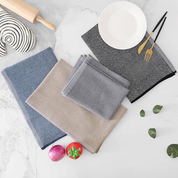Homaxy 380 GSM Cotton Premium Kitchen Towels 8 Pack, 18"x 28", Mixed Color | Flat and Terry Dish Towels, Highly Absorbent Tea Towel Set with Hanging Loop, Soft Utility Kitchen Hand Towels - Image 5