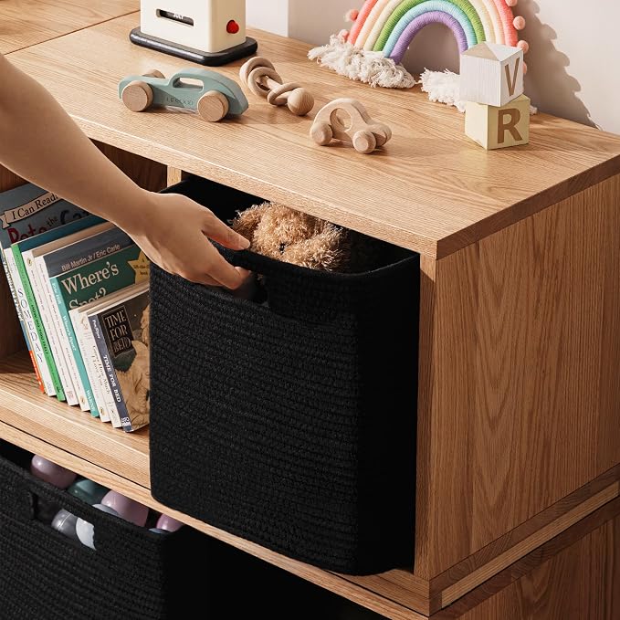 UBBCARE Set of 4 Storage Bins - 11 X 10.5 X 10.5 in, Cotton Rope Bins for Shelves, Toys, Books, Cube Storage with Handles, Woven Black Basket for Organizing - Image 4