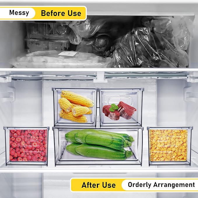 4 Pack Refrigerator Organizer Bins with Pull-out Drawer Stackable Clear Fridge Drawer Organizer Fruit Vegetable Storage Containers for Kitchen Pantry Organization (2 Large+2 Small) - Image 7