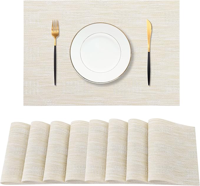 Leetaltree Wheat Placemats Set of 8 - Heat Resistant Non-Slip Place mats for Dining Table, Washable Durable PVC Vinyl Woven Table Mats（Wheat, 8） by Leetaltree-ArtatEveryTable