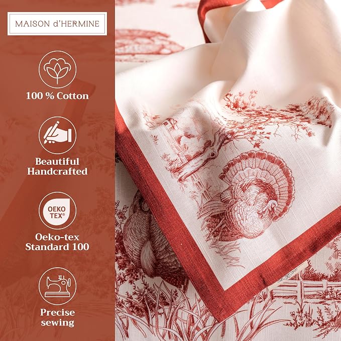 Maison d' Hermine Cloth Napkins Set of 4 Reusable 100% Cotton (20" x 20") | Everyday Square Napkins Cloth Washable Dinner Wedding Restaurant Hotel Kitchen Thanksgiving Christmas - Holy Jouy - Red - Image 2
