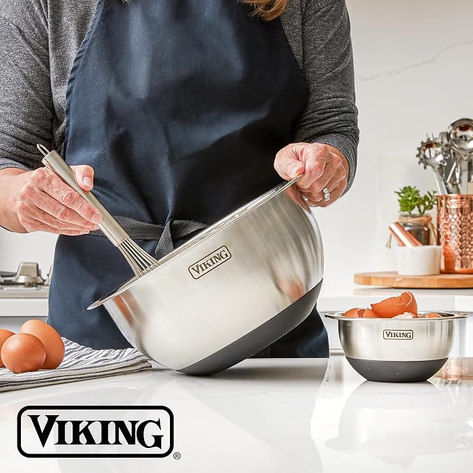 Viking Mixing Bowls Set, 10 Piece Stainless Steel Kitchen Cookware, Non-Slip Silicone Base, Includes Tight Fit Lids, Dishwasher Safe, Black - Image 6