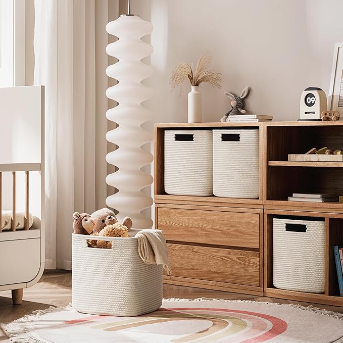 UBBCARE Set of 2 Kallax Storage Cubes-13 ×15 ×13 Inch, Cotton Rope Basket for Shelves, Toys, Book, Cube Storage Bin with Handles, Woven Storage Basket for Organizing, Beige - Image 4