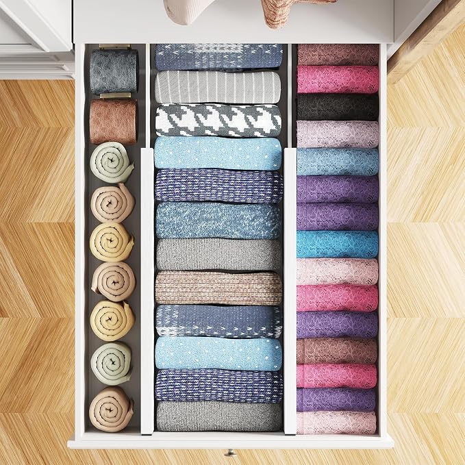 SpaceAid Bamboo 4 Pack Dresser Drawer Dividers, 4.65“ High Adjustable 17“-22” Drawer Organizers, Expandable Organization for Clothing, Clothes, Dressers, White - Image 4