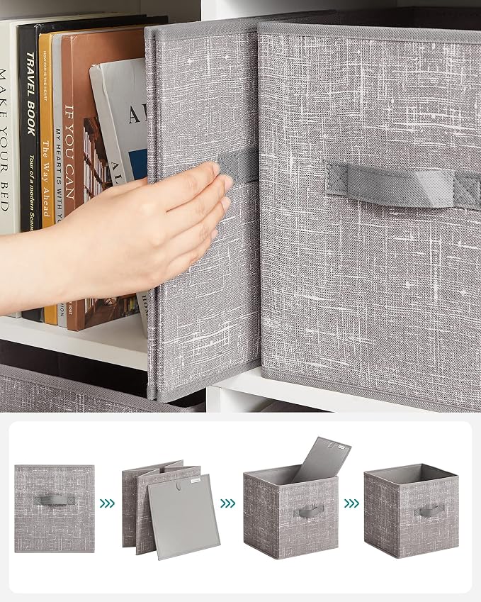SONGMICS Storage Cubes, 11-Inch Non-Woven Fabric Bins with Double Handles, Set of 6, Closet Organizers for Shelves, Foldable, for Clothes, Taupe UROB026K01 - Image 6