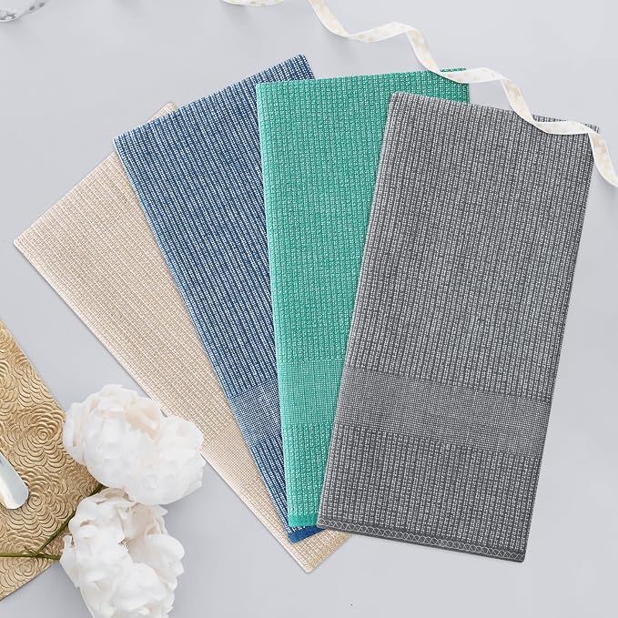 Homaxy 380 GSM Cotton Premium Kitchen Towels 6 Pack, 18"x 28", Mix | Flat and Terry Dish Towels, Highly Absorbent Tea Towel Set with Hanging Loop, Soft Kitchen Hand Towels, Grey/Green/Khaki - Image 7