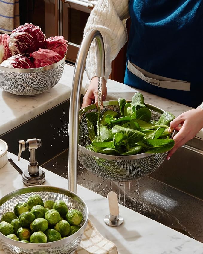 Caraway 2qt Stainless Steel Kitchen Strainer | Mesh Colander with Raised Base for Efficient Drainage, Non-Toxic, PFAS-Free - Image 7