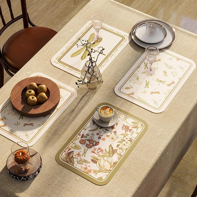 Vinyl Waterproof Placemats Set of 6 Rectangular,12"*17"-Grace A | Wipeable Beautiful Print Place Mats,Stain Resistant,Heat Resistant,Everyday Meals,Kitchen,Dinning,Holiday,Decor - Image 4