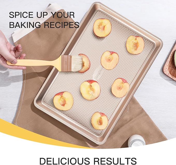 3 Pack Gold Nonstick Baking Sheet Pan Set with Oven Mitts Heat Resistant, Non-Toxic Half/Quarter/Jelly Roll Pans with Diamond Texture Pattern, Heavy Duty 0.8mm Thick Cookie Trays for Cooking - Image 9