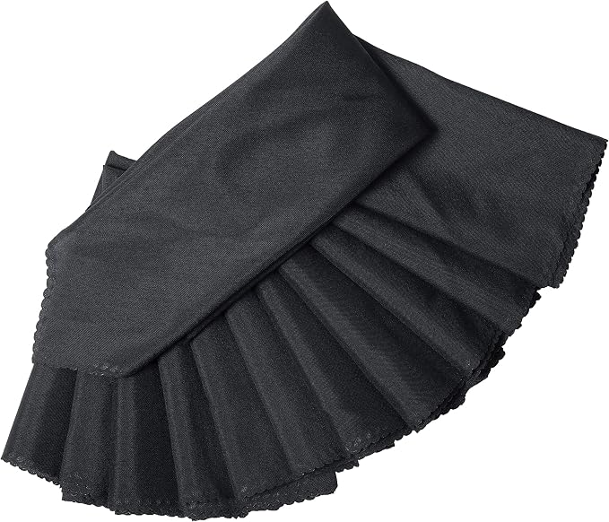 Pack of 12 Polyester Napkins 17 x 17 Inch Square with Scalloped Edge, Plain Washable Reusable Dining Table Cloth Napkin for Wedding Party Banquet Home Restaurant Bistro Decoration - Black - Image 2