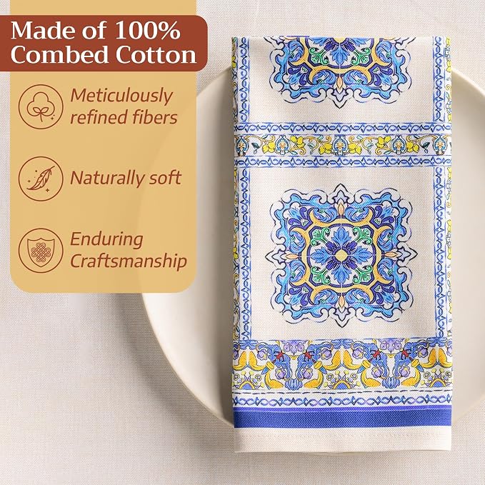 Maison d' Hermine Cloth Napkins Set of 4 100% Combed Cotton (20" x 20") | Everyday Square Napkins Cloth Washable Dinner Party Wedding Restaurant Hotel Kitchen Spring Summer - Sciacca - Image 4