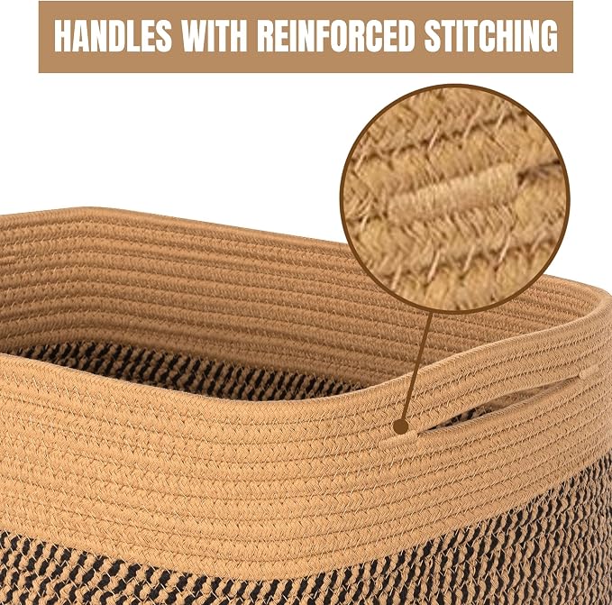 3-Pack Storage Baskets for Shelves, Decorative Baskets for Organizing, Woven Baskets for Storage, Book Basket Cube Storage Bin Box, Pantry Closet and Shoe Organizers, Black Jute - Image 7