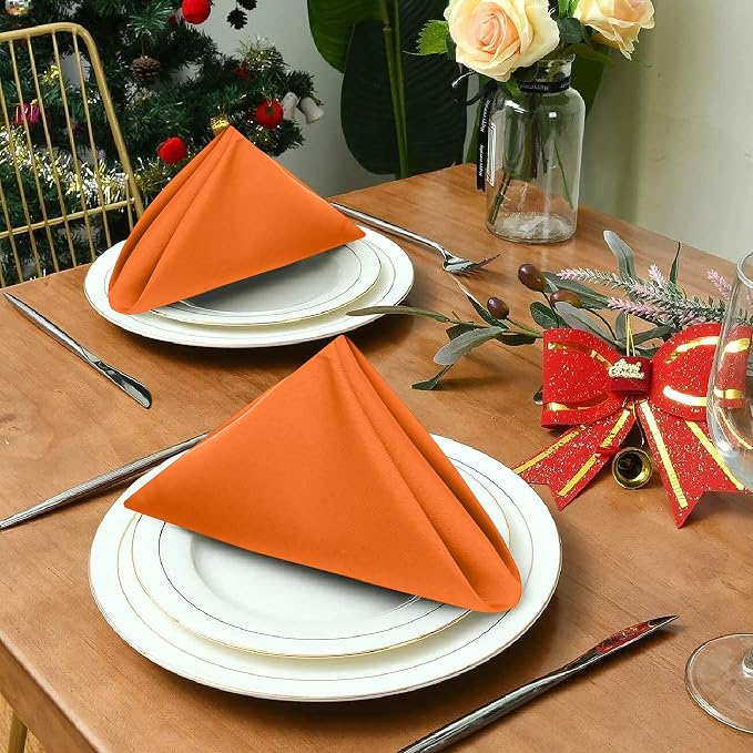 Ruvanti Cloth Napkins Set of 6, 18x18 Inches Napkins Cloth Washable, Soft, Durable, Absorbent, Cotton Blend. Table Dinner Napkins Cloth for Thanksgiving, Halloween Dinners Parties - Orange/Fall - Image 6