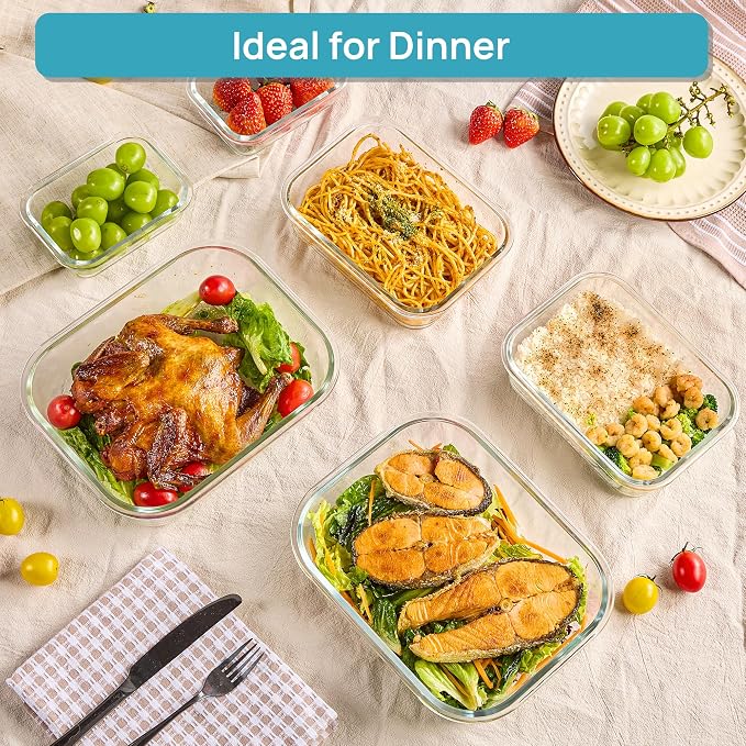Vtopmart 2.26L/76oz Extra Large Glass Food Storage Containers with Lids, 6 pack Meal Prep Container Set, Airtight Lunch Boxes with Snap Locking Lids for Microwave, Oven, Freezer, Dishwasher | Meal Prep Container Set, Airtight Lunch Boxes with Snap Lock... - Image 4