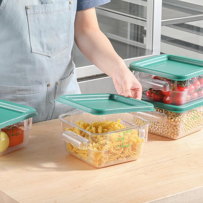 4 Pcs 2 QT Square Food Storage Containers with Green Lids Kitchen Container Set with Handle, Clear Scarle for Grain Bean Stackable Dishwasher Freezer Safe BPA-Free Polycarbonate Home Party - Image 2