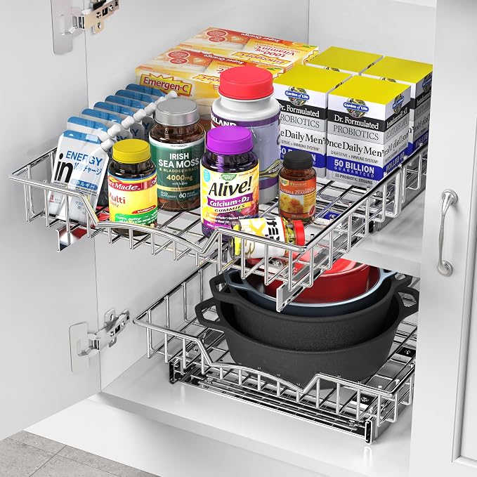 Simple Houseware Under Cabinet Pull Out Sliding Shelf Drawer, 18Dx14W | for Kitchen Organizer - Image 5