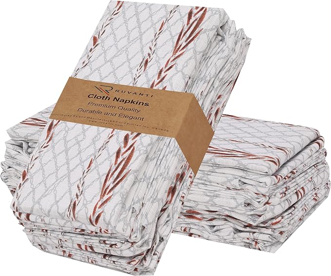 RUVANTI Cloth Napkins Set of 12 Cotton 100%, 18x18 Inches Napkins Cloth Washable, Soft, Absorbent. Cotton Napkins for Parties, Christmas, Thanksgiving, Weddings, Dinner Napkins Cloth - Wheatable by Ruvanti