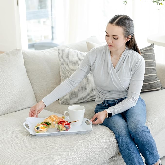 Large Melamine Tray, 17" x 11.5" - White Serving Tray with Handles - Dishwasher Safe - Rectangular Melamine Platter for Meat, Appetizers, Cookies, Grill or Party Snacks - Set of 3 - Image 7