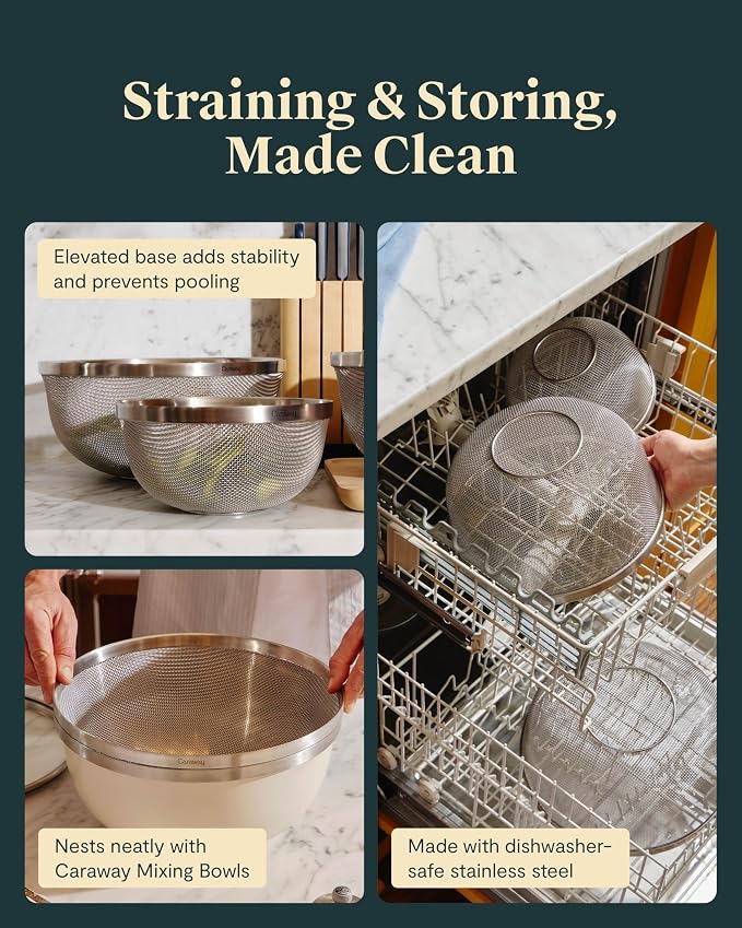 Caraway 2qt Stainless Steel Kitchen Strainer | Mesh Colander with Raised Base for Efficient Drainage, Non-Toxic, PFAS-Free - Image 5