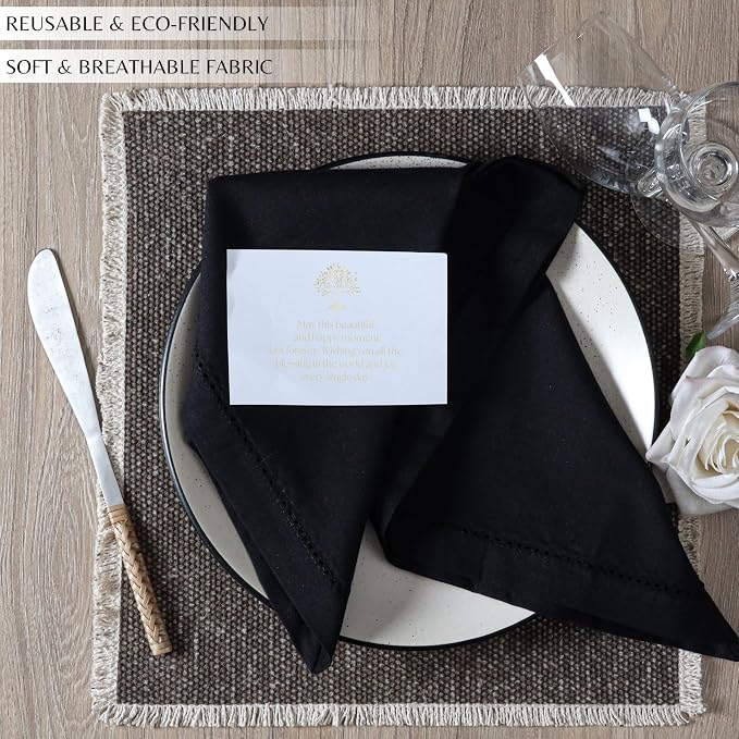 Ramanta Home Black Cloth Dinner Napkin Set of 4-18x18 Inch | Cotton Linen Flax Hemstitched Napkins Washable for Everyday Use - Image 5