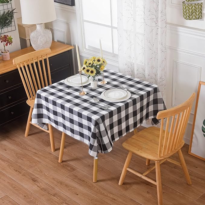 Cupuamon 2 Pack Waterproof Polyester Fabic Square Checkered Tablecloth，54x54 Outdoor Table Cloth，Oil Stain Prevention Table Cloth for Pinics and Parties（Black and White） by Cupuamon